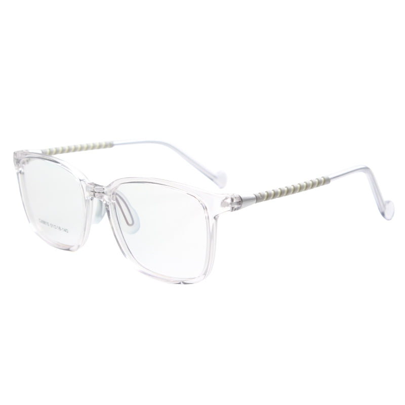 MCROONS Kids Clear Geometric Glasses with Light Green Temple Nylon Frames for Boys and Girls in Pink, Black, Clear, Navy and Light Blue