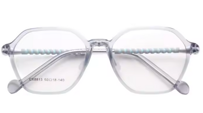 MCROONS Kids Black Geometric Glasses, Red Tip Nylon Frames, Boys and Girls, Pink, Black, Clear, Light Blue and Cyan