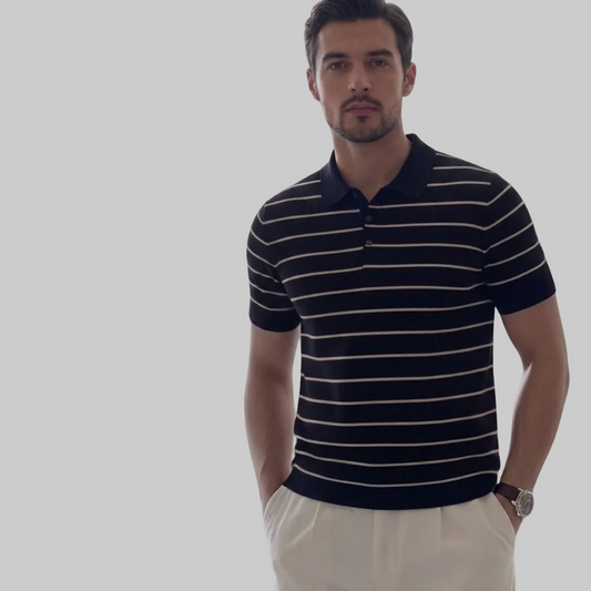 Men's Striped Knit Slim Fit Polo T-Shirt