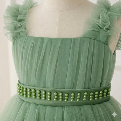 Girls' Floral Satin O-Neck Knee-Length Flower Girls' Dress for Formal Parties and Birthdays