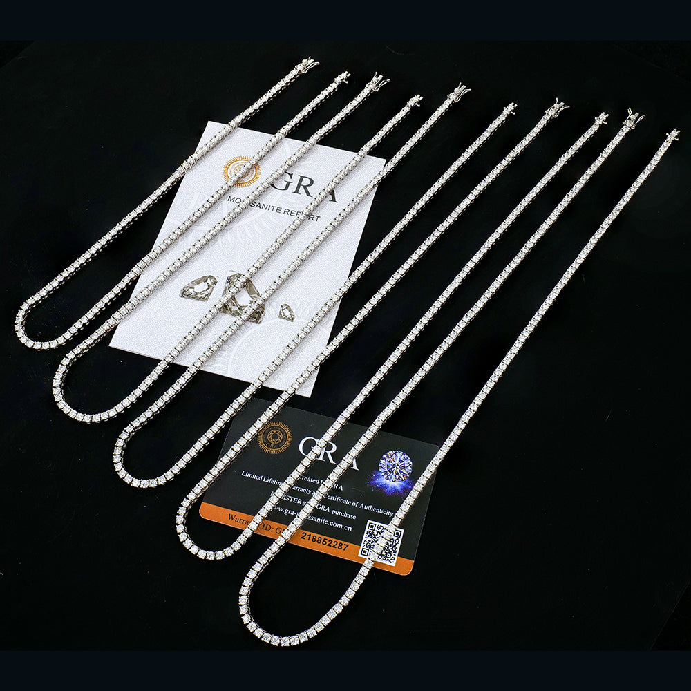 925 Sterling Silver GRA Lab Grown Diamond Moissanite VVS Tennis Iced Out 3mm Necklace Chain for Women Men