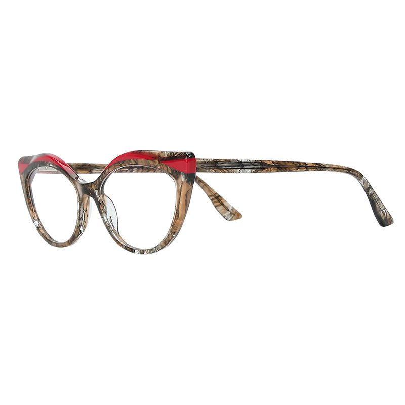 MCROONS Burgundy Cat-Eye Glasses frame and lens detail