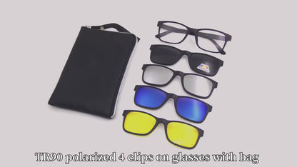 MCROONS Unisex Clip-On Glasses Set – Black Frame with 4 Interchangeable Tinted Lenses
