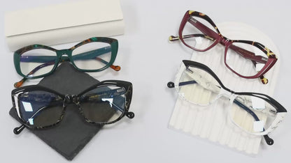 MCROONS Oversized Cat-Eye Acetate Glasses for Women | Black Marble, Teal, Burgundy and White Marble