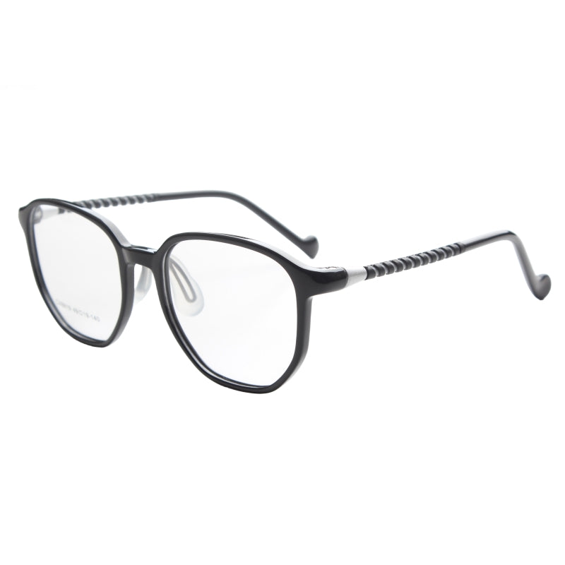 MCROONS Kids' Clear Geometric Glasses for Boys and Girls — Gold Striped Temple Acetate Frames in Pink, Black, Clear, Light Blue and Navy