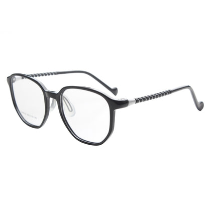 MCROONS Kids' Clear Geometric Glasses for Boys and Girls — Gold Striped Temple Acetate Frames in Pink, Black, Clear, Light Blue and Navy