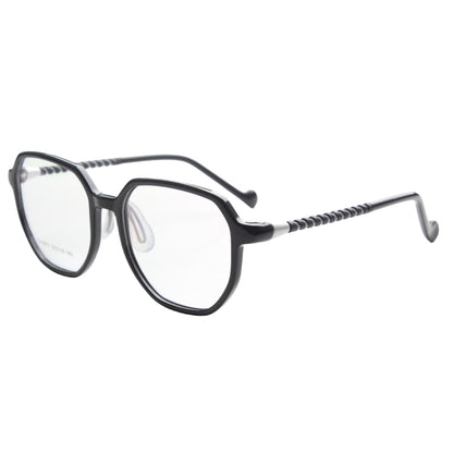 MCROONS Kids Clear Geometric Glasses With Gold Striped Temple Nylon Frames For Boys And Girls – Pink, Black, Clear, Light Blue, And Cyan