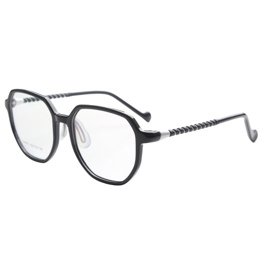 MCROONS Kids Black Geometric Glasses, Red Tip Nylon Frames, Boys and Girls, Pink, Black, Clear, Light Blue and Cyan