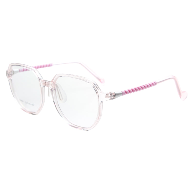 MCROONS Kids Clear Geometric Glasses With Gold Striped Temple Nylon Frames For Boys And Girls – Pink, Black, Clear, Light Blue, And Cyan