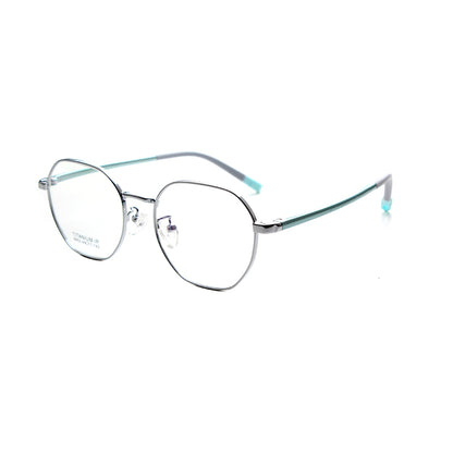 MCROONS kids' black and red geometric eyeglasses with angular modern frames for boys and girls, in silver, rose gold, pink, black, and cyan.