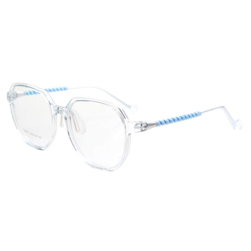 MCROONS Kids Clear Geometric Glasses With Gold Striped Temple Nylon Frames For Boys And Girls – Pink, Black, Clear, Light Blue, And Cyan