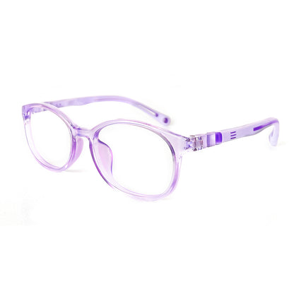 MCROONS kids oval silicone eyeglasses in black, blue, teal, pink, and lavender with flexible, comfortable frames for boys and girls.
