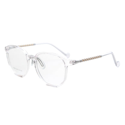 MCROONS Kids' Clear Geometric Glasses for Boys and Girls — Gold Striped Temple Acetate Frames in Pink, Black, Clear, Light Blue and Navy