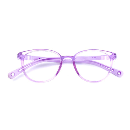 MCROONS Kids cat-eye silicone glasses with playful, flexible frames in blue, pink, lavender, and light blue for boys and girls.